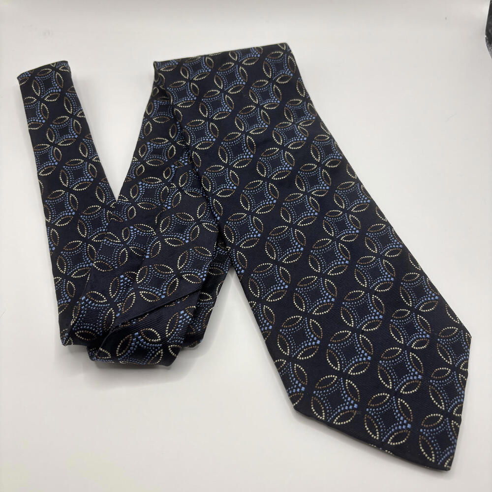Dion Collection Stylish Men's Italian Silk Traditional Tie Navy Blue Gold